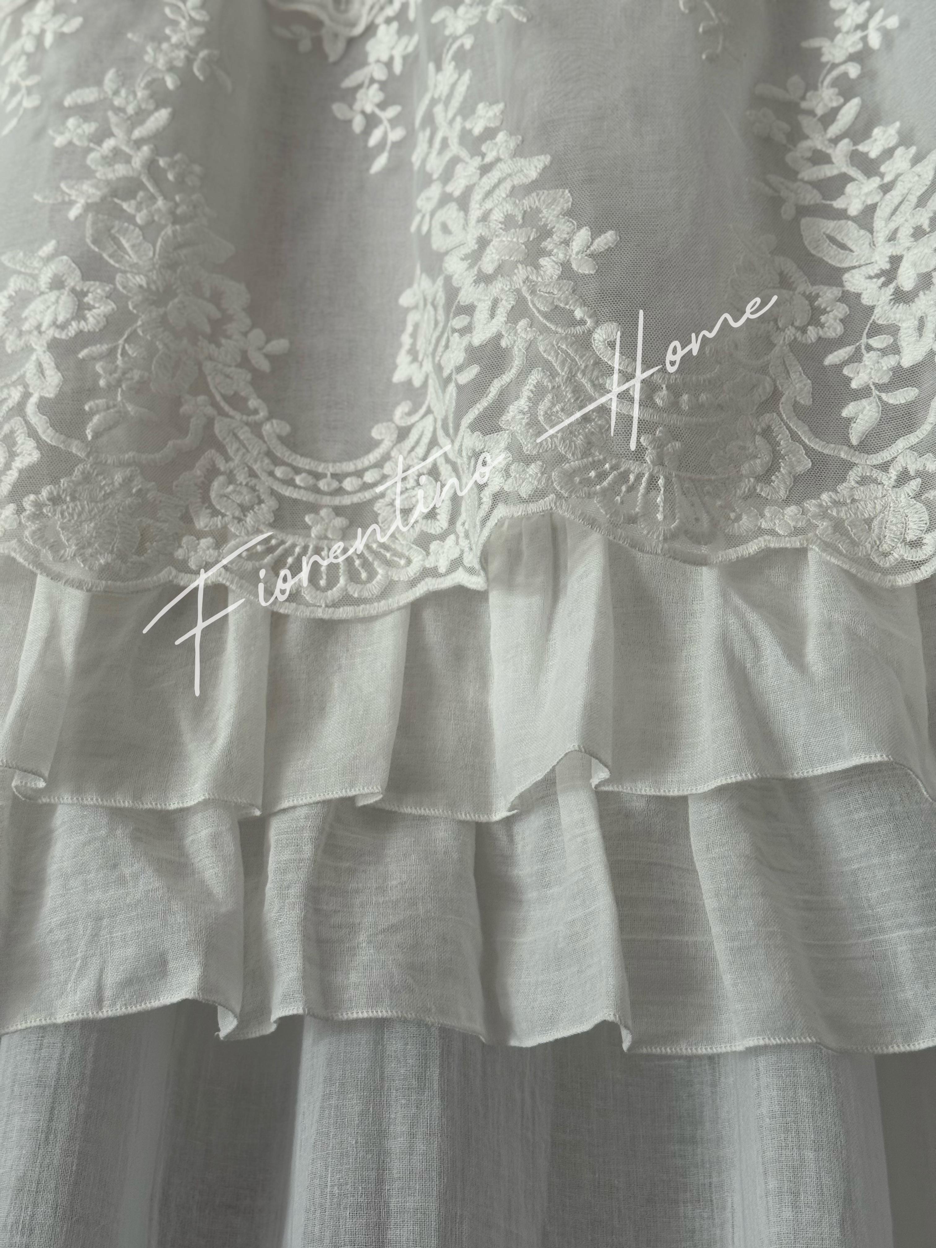 Mantovana sartoriale pizzo Royal e balza di cotone bianco naturale - Mod. Anne - 155x70 cm - Charme Home Textile - Foto 3